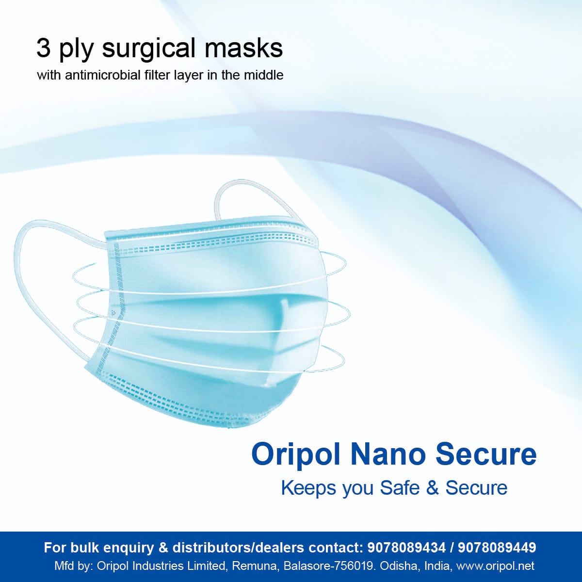 ORIPOL NANOSECURE 3PLY SURGICAL MASKS (100)